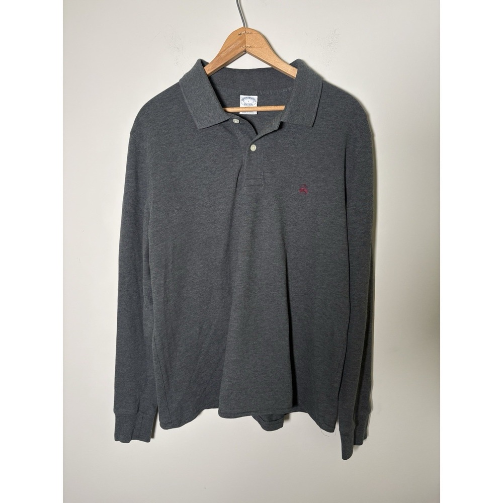 Brooks Brothers Long Sleeve Polo Shirt Mens Large Gray Performance Slim Fit L